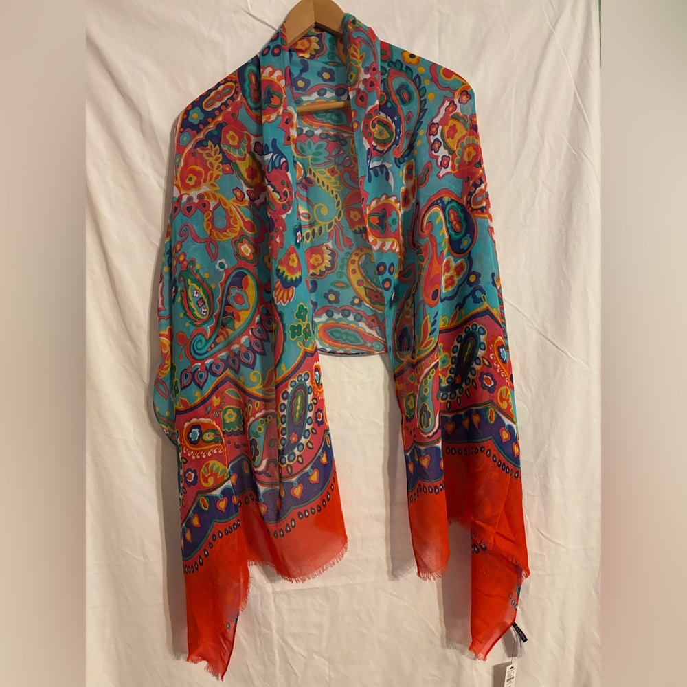 Talbots paisley print scarf with vibrant colors on lightweight fabric.